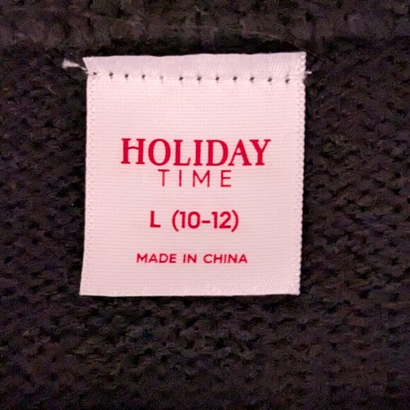 HOLIDAY TIME Black/Red/Green Christmas Pullover Sweater; Girl's Size L (10-12) - Picture 3 of 5